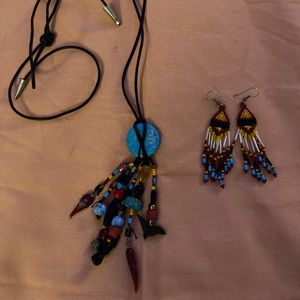 Beaded necklace and earrings